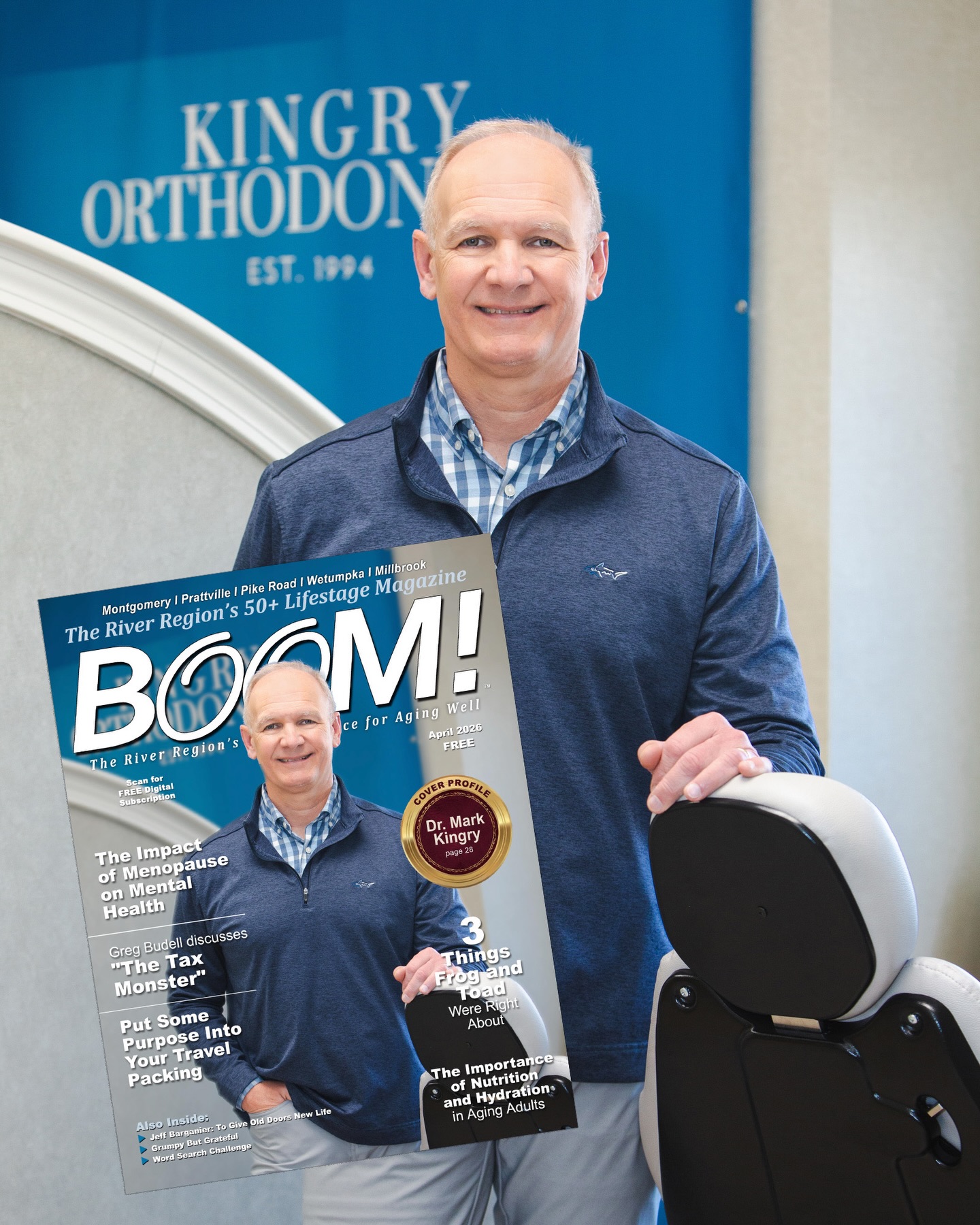 I was so honored to reconnect with Dr. Kingry and his office manager/daughter Allison while doing the April cover for BOOM! Magazine.  Check out his inspiring story in print (available in many locations throughout the River Region of Alabama) or in the online version here: https://issuu.com/riverregionpublications/docs/boom_april_2026_issue

#magazinephotography #editorialphotography #editorialphotographer #diannapaulkphotography #alabamaphotographer
 @riverregionboom
