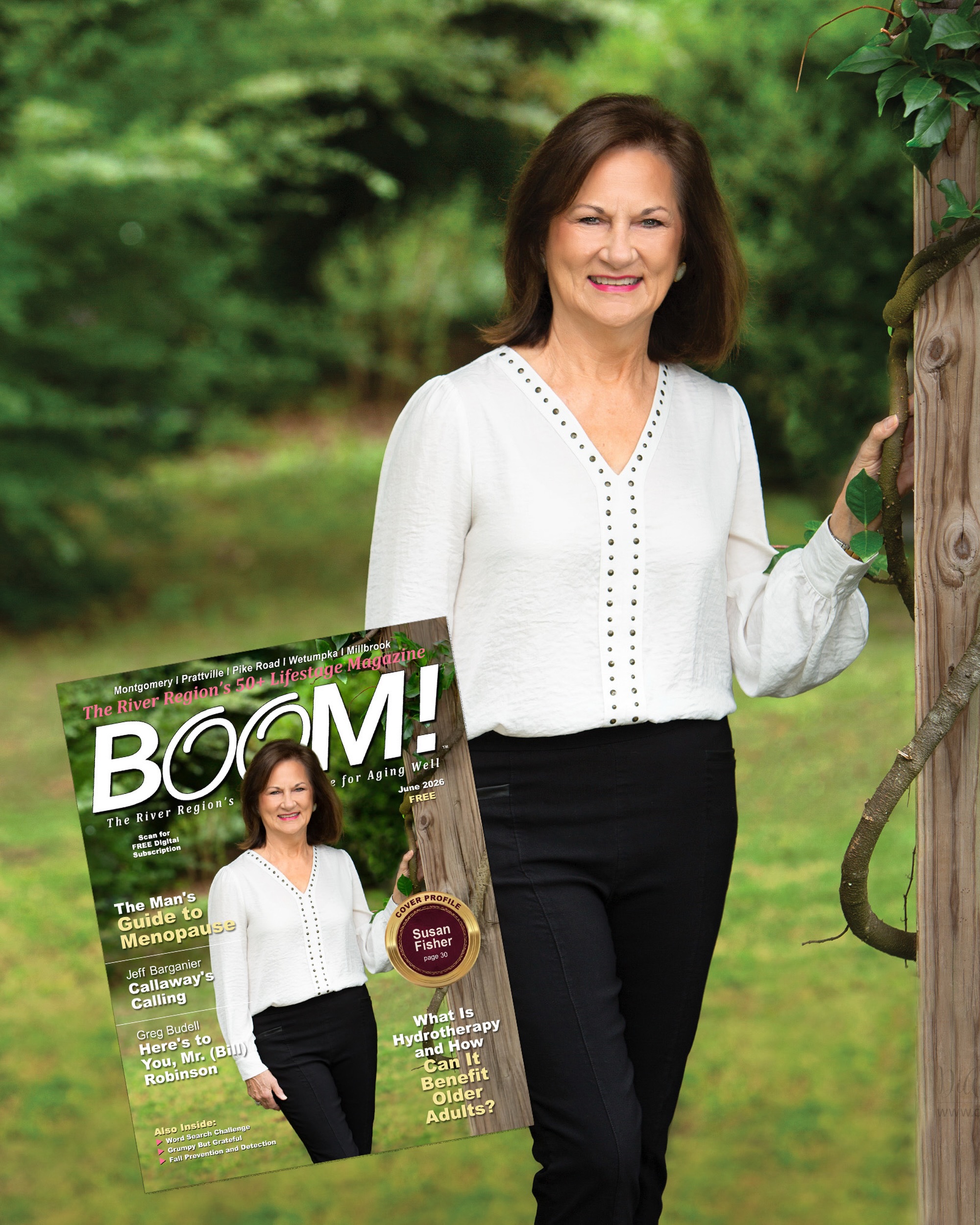 I was so happy to hear that Susan Fisher would be the cover profile for the June issue of BOOM! magazine.  I’ve known Susan for many years and was delighted to have some time to reconnect with her.  Her testimony is definitely worth the read. 

If you’re in the River Region of Alabama you can find a copy in over 200 locations.  An online version is available here: https://issuu.com/riverregionpublications/docs/boom_june_2026?fr=xKAE9_zMzMw

#magazinephotographer #editorialphotographer #editorialphotography #alabamaphotographer #diannapaulkphotography