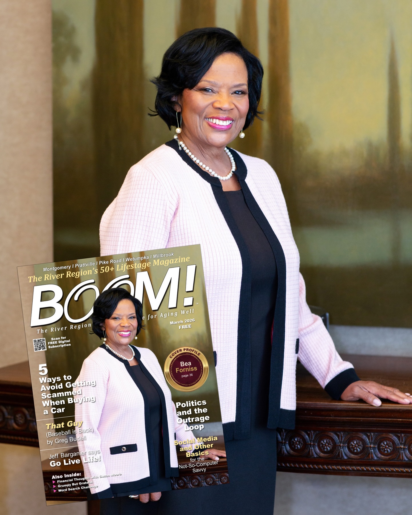 March got away from me and I didn’t mention how much fun I had meeting and photographing Bea Forniss for the Cover of BOOM! Magazine.  In case you missed it, the digital version is available here: https://issuu.com/riverregionpublications/docs/boom_march_2026
Her view of life is a refreshing one. 

#magazinephotography #editorialphotography #editorialphotographer #diannapaulkphotography #alabamaphotographer