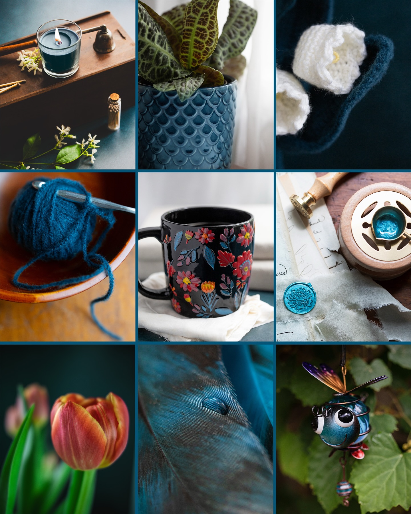 April Color Chase Challenge Grid: Deep Teal

#colorchasechallenge #ccc_deepteal @colorchasechallenge #stilllifephotography #diannapaulkphotography